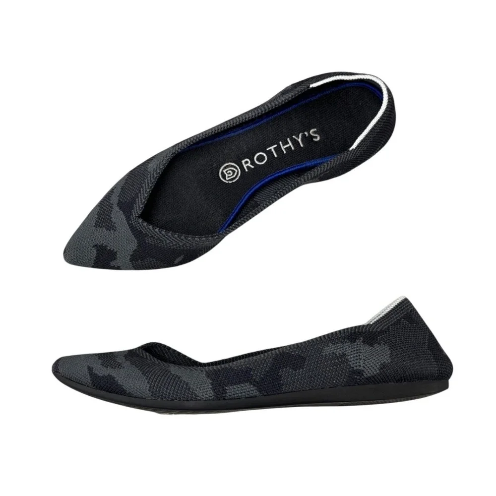 Rothys The Point‎ Grey Camo Knit Pointed Toe Flat Shoes Slip On Women's Size 7